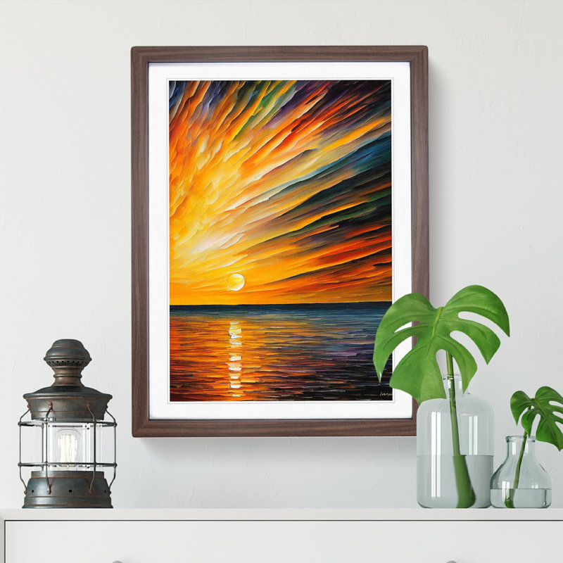 XV1022-3018X Ocean Sunrise No.5 - Single Picture Frame Print, 64cm H x 46cm W, Walnut