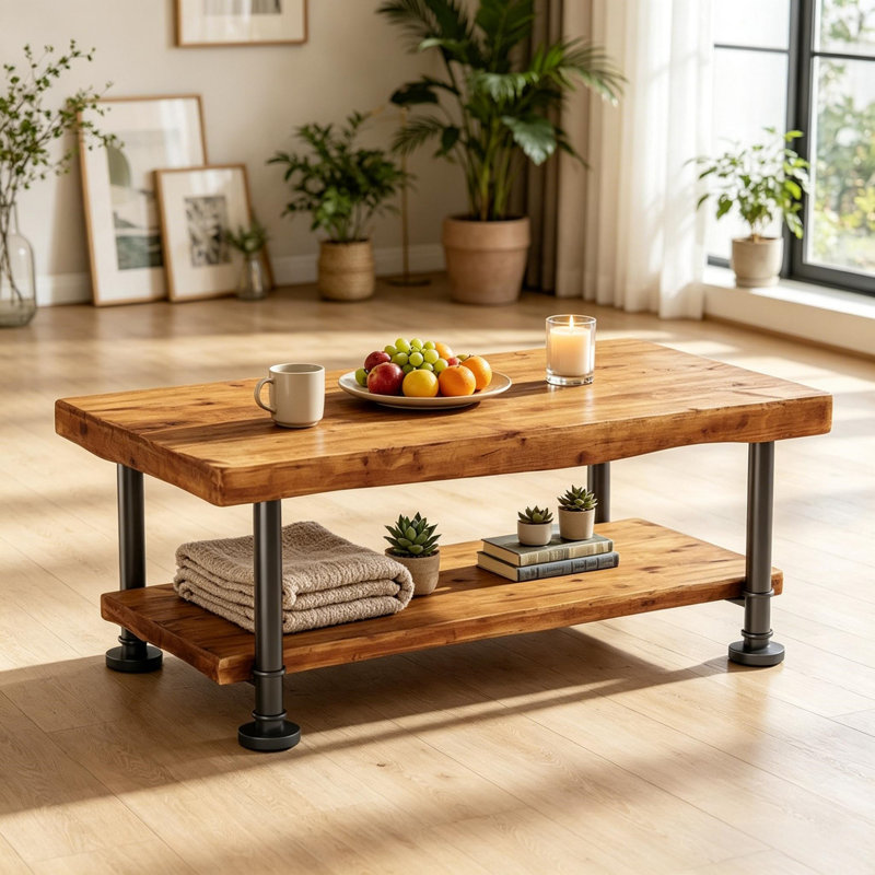 Table d'appoint en métal, bois et polyéthylène (PE) - 1 pièce - Rouge - Rangement intégré - Durable