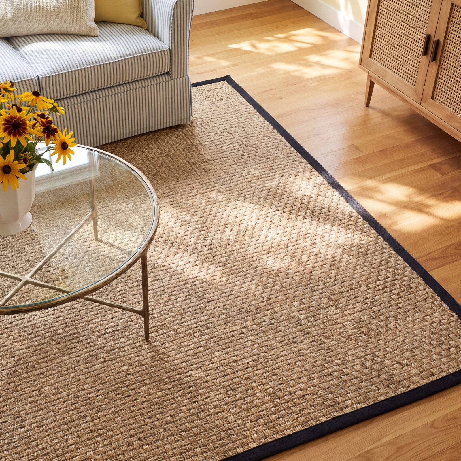 Natural Black Seagrass Rug, Rectangle 8' x 10'