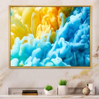 Encre jaune et bleue fluide, reproduction sur toile flottante
