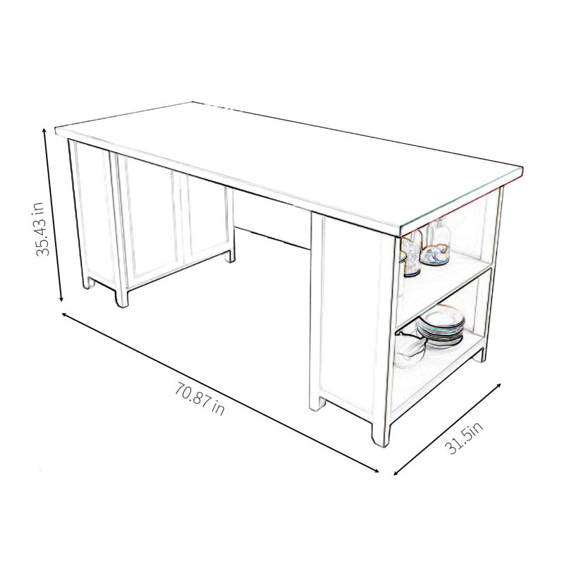 Open kitchen operation island, solid wood table