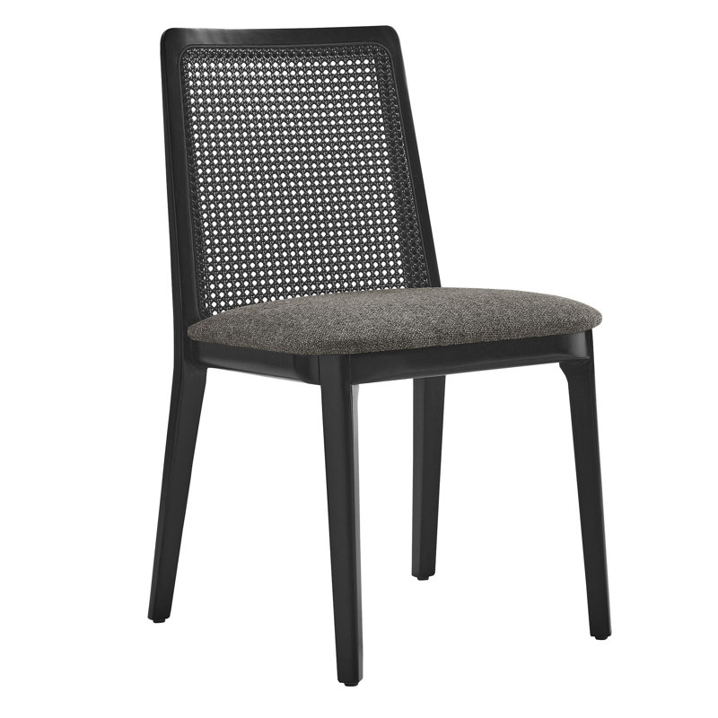 Monarch Wood And Rattan Dining Side Chair, Gray/Black