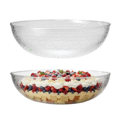 Ecoquality 15 Inch Clear Hammered Plastic Bowl – Large Disposable Serving Bowl For Salads, Snacks, Fruits, Party Foods, Catering, Meal Prep, And Everyday Kitchen Use (4)