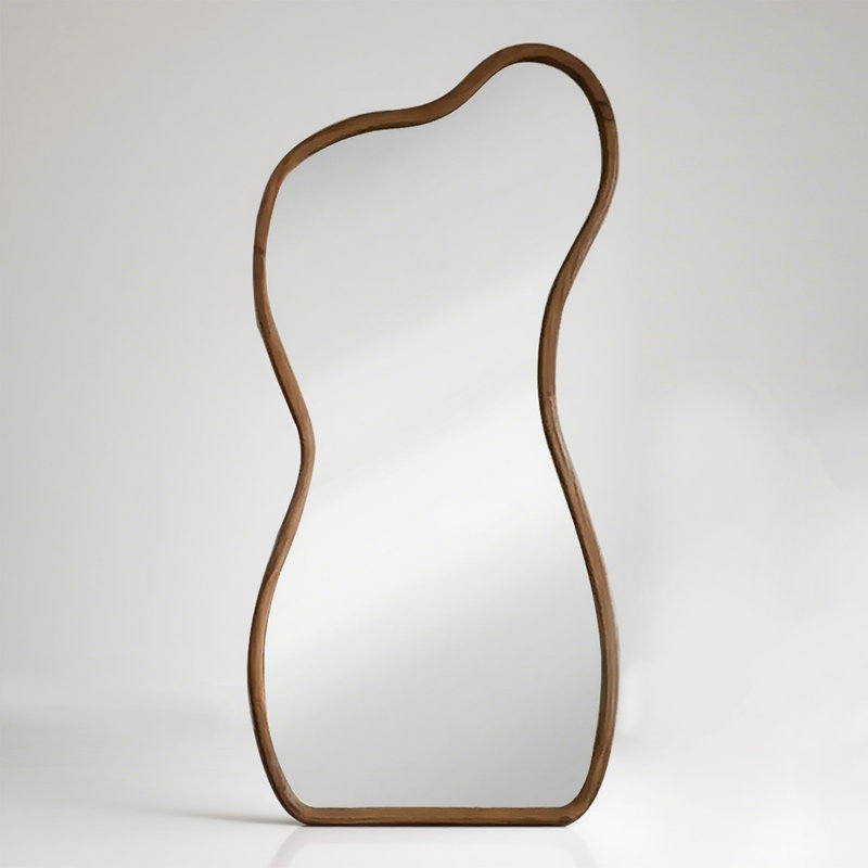 Vintage Walnut-Shaped Irregular Frame High-Definition Full-Length Mirror, 66.93" H x 31.50" W