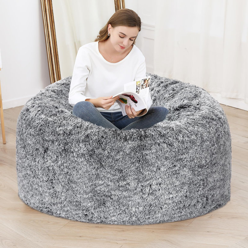 Housse de fauteuil à billes, housses de canapé moelleuses lavables, Velours PV gris, H 25,5 po x l 45 po x P 45 po