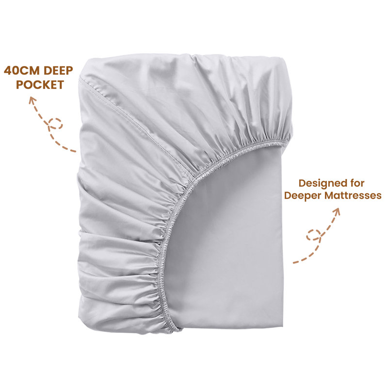40cm Extra Deep Fitted Sheet - Luxury Microfiber Deep Pocket Bed Sheet Secure Fit, Silver, Super King (180x200cm)