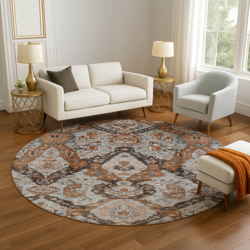 Machine Washable Mayfield Panels Rug, Round 8'
