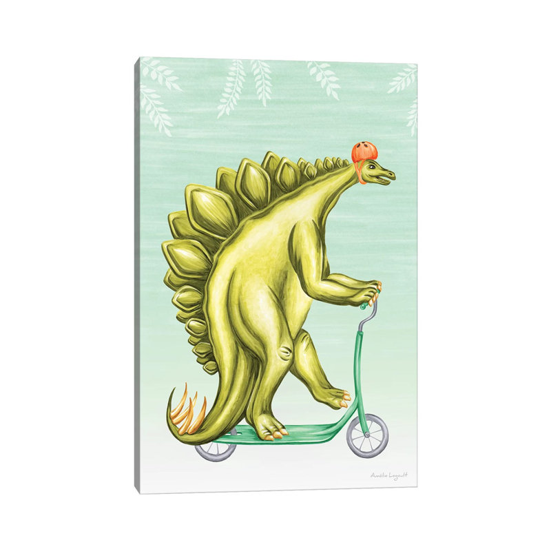 Stegosaurus On Scooter by Amélie Legault - Painting on Canvas, Wrapped Canvas, 45.72cm H x 30.48cm W x 1.91cm D