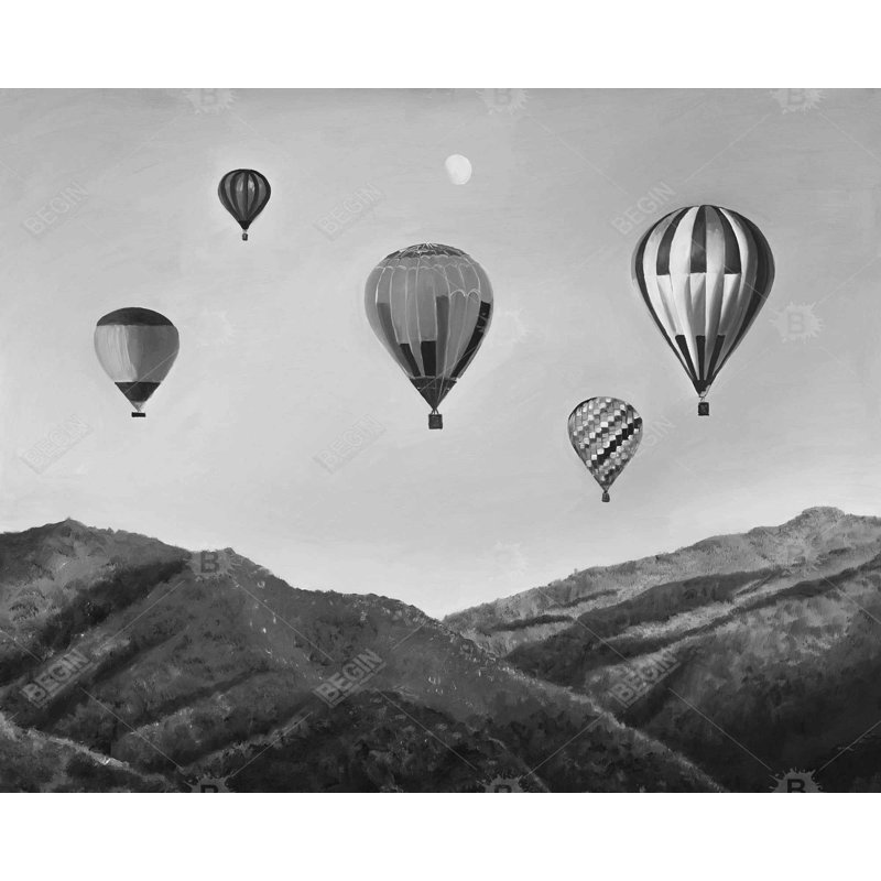 Paysage en montgolfière - Toile encadrée avec décor de montagne