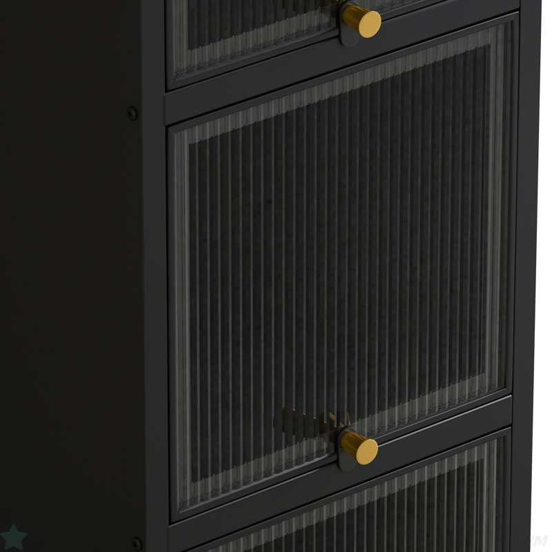 Modern Four-tier Glass Door Cabinet With Five Shelves, Ideal For Entryway, Living Room, Bathroom, & Dining Room, Black