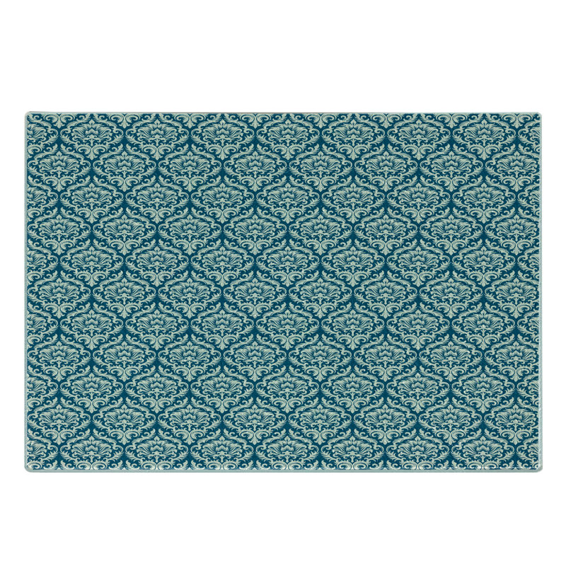 Ambesonne Damask Tempered Glass Cutting Board Blue Floral Pattern Print White Blue