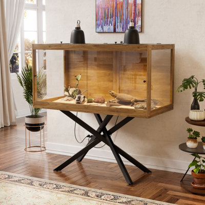Réservoir de dragon barbu 120 gallons avec support pour pieds, enceinte en verre trempé pour reptile avec dessus en filet métallique, réservoir de serpent / lézard pour caméléon, tortue, hecko, brun