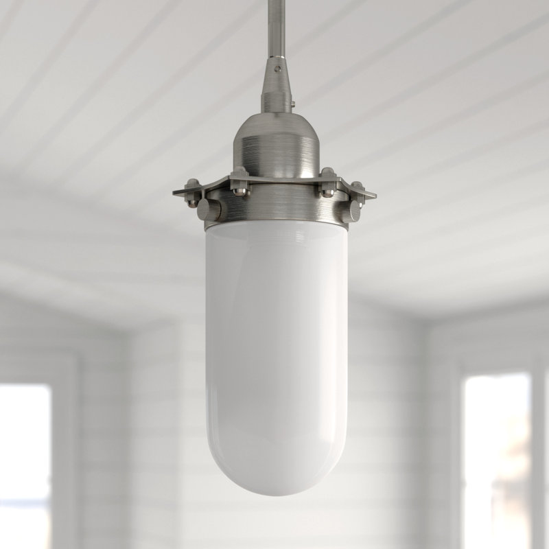 Calixta 1 - Light Single Pendant, Brushed Satin Nickel, 40" H x 6" W x 6" D, White