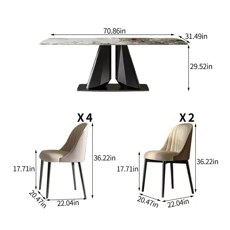 Ensemble de table de salle à manger Modern, H 29,52 po x L 70,86 po x l 31,49 po