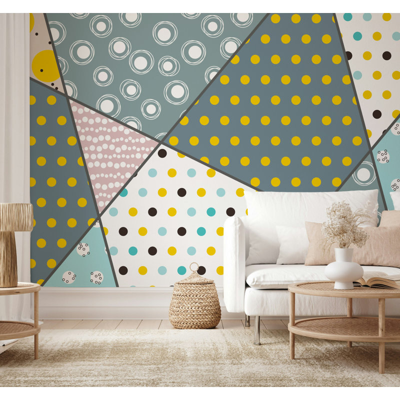 Papier peint géométrique à pois géométrique jaune et gris, L 36,96 po x l 56 po