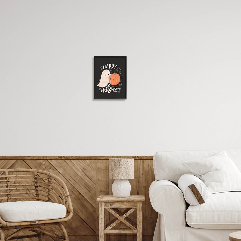 Joyeux Halloween, fantôme souriant - 210, Giclée encadrée noir minuit, H 14 po x l 11 po x P 1,5 po