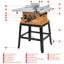 Scie de table 10 po avec support, scie portative de 15 ampères avec 5000 tr / min, coupe transversale à 90 ° et coupe biseautée de 0 à 45 °, hauteur de lame réglable pour le travail du bois