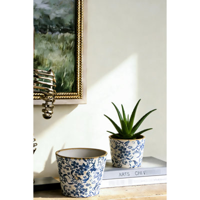 Jardinières florales blanches et bleues, de style moderne, idéales pour le salon, larges pots en céramique de haute qualité de 6,9 pouces avec plantes grasses succulentes,