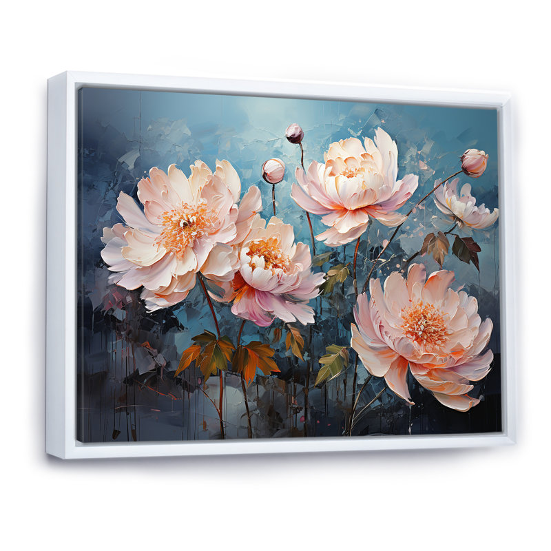 Peony Petal Poetry sur toile, Cadre flottant blanc, H 30 po x l 40 po x P 1,5 po