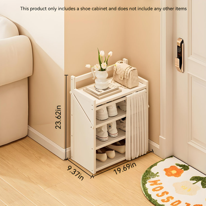 Narrow Multi-Layer Foldable Bamboo Shoe Rack With Dust-Proof Curtain For Home Entryway