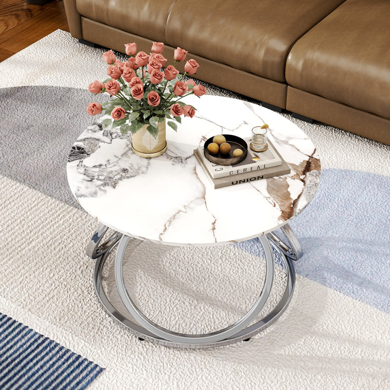 Pedestal Coffee Table, Silver, Calacatta Gold