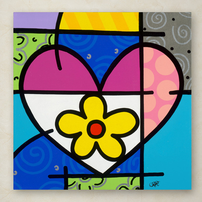 Colorful Abstract Geometric Heart Wrapped Canvas Art, 35x35