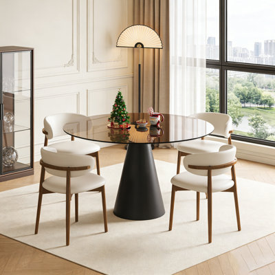 Table de salle à manger ronde en verre trempé avec pieds en acier au carbone, idéale pour les petits espaces et les repas de 2 à 4 personnes dans les appartements et les restaurants