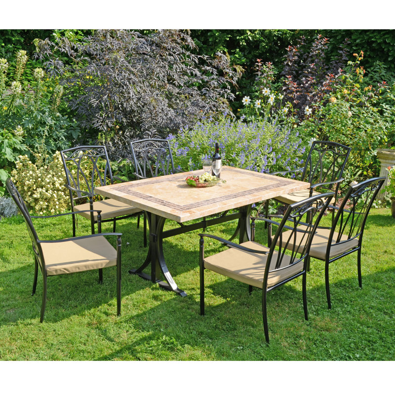 CHARLESTON Stone Dining Table with 6 ASCOT Chairs Garden Set