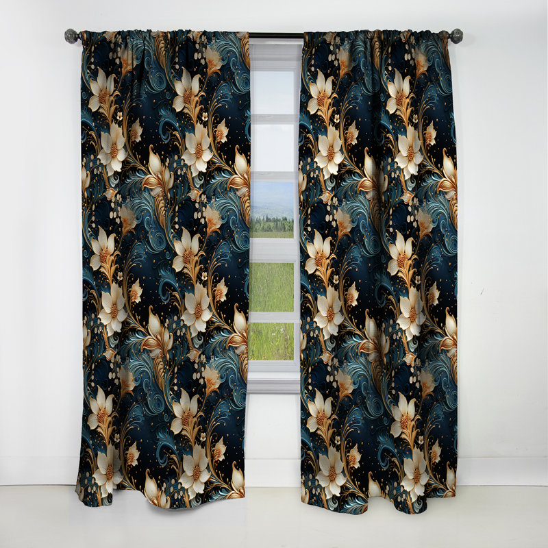 Rideau floral cachemire céleste céleste - 1 panneau, L 52 po x L 84 po