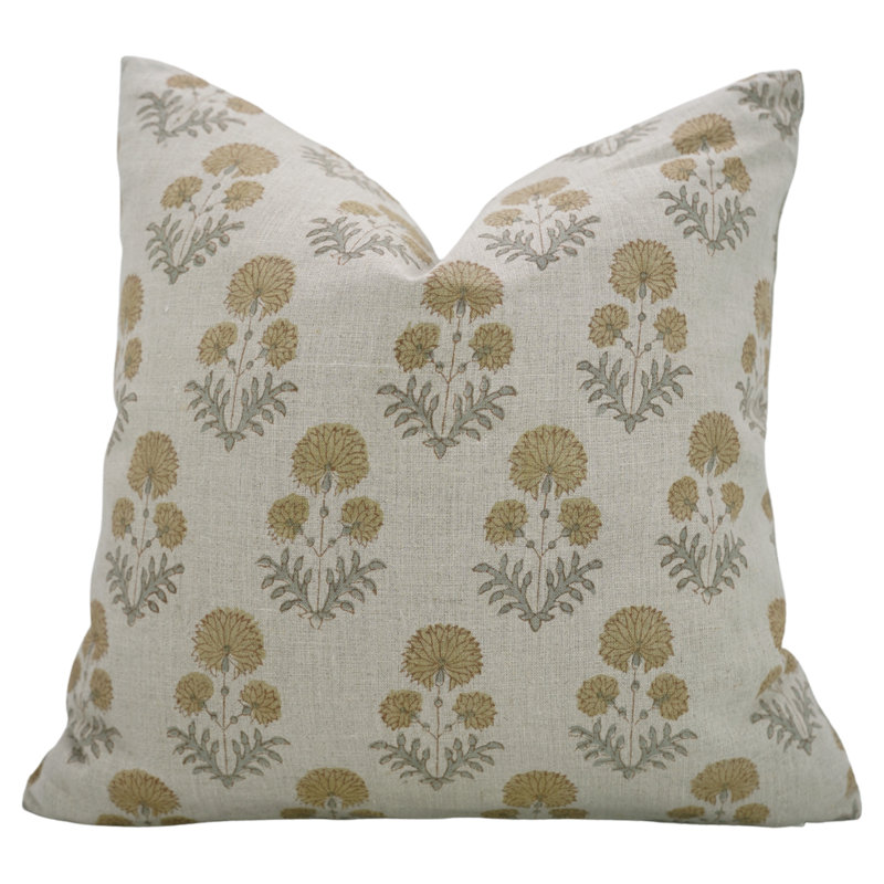Fabdivine Pillow Cover Handmade Block Print Cushion-Sun Flower, Rectangular 20"H x 12"W, Yellow Block Print/Floral