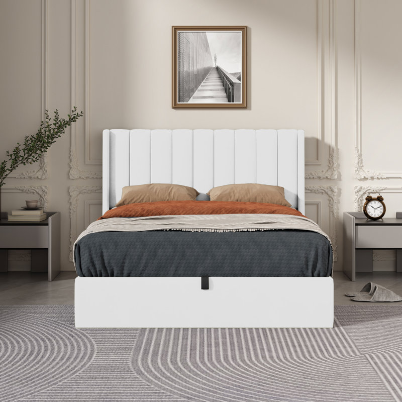 Lit plateforme avec rangement Daizia, Grand, Blanc