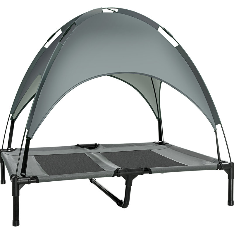 Lit pour chien surélevé gris de 36 po avec auvent - Tissu portatif et respirant, solide pour les grands animaux de compagnie Lit de bébé portatif, protection solaire de 36 po, filet, lourd