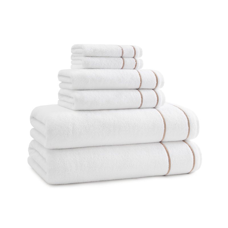 Cotton Plush Bath Towel, White/Tan