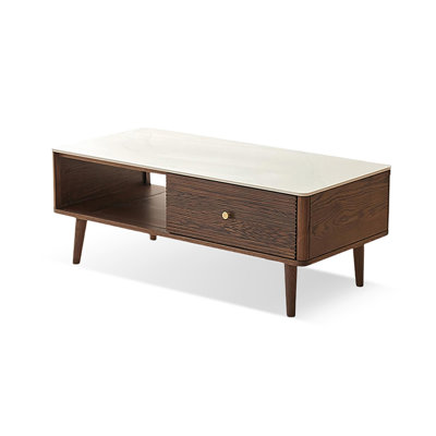 Dark Walnut Solid Wood + Sintered Stone  Rectangular Coffee Table
