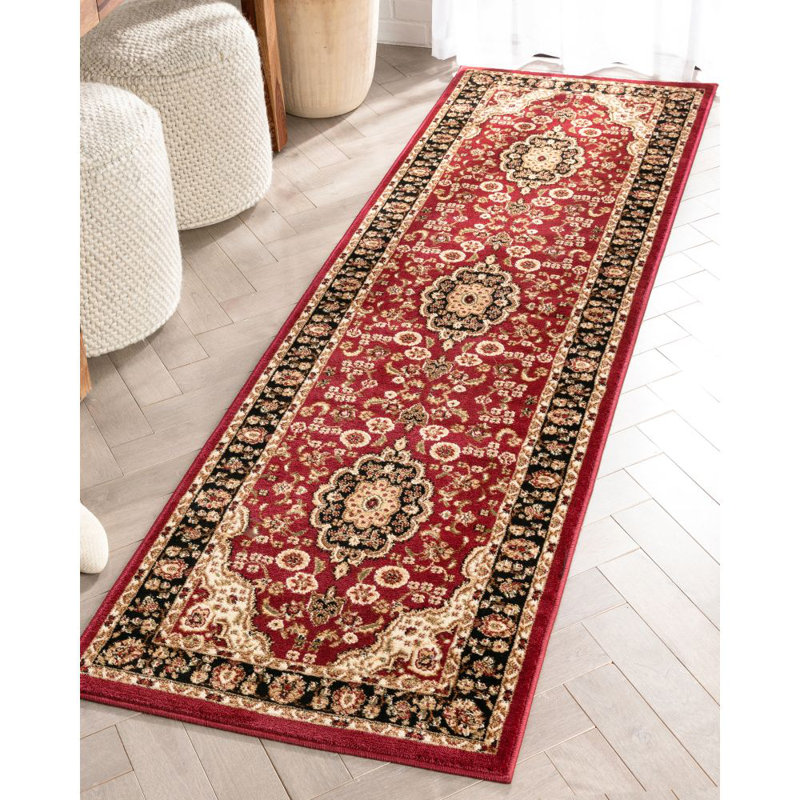 Cobbins Medallion Kashan Red Traditional Rug, Runner 2'3" x 7'3"