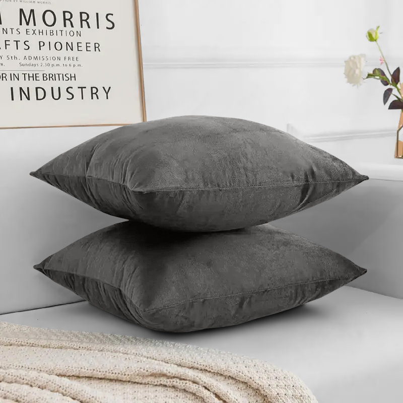 Square Luxury Velvet plush Cushion cover sofa throws Pack of 2, Grey