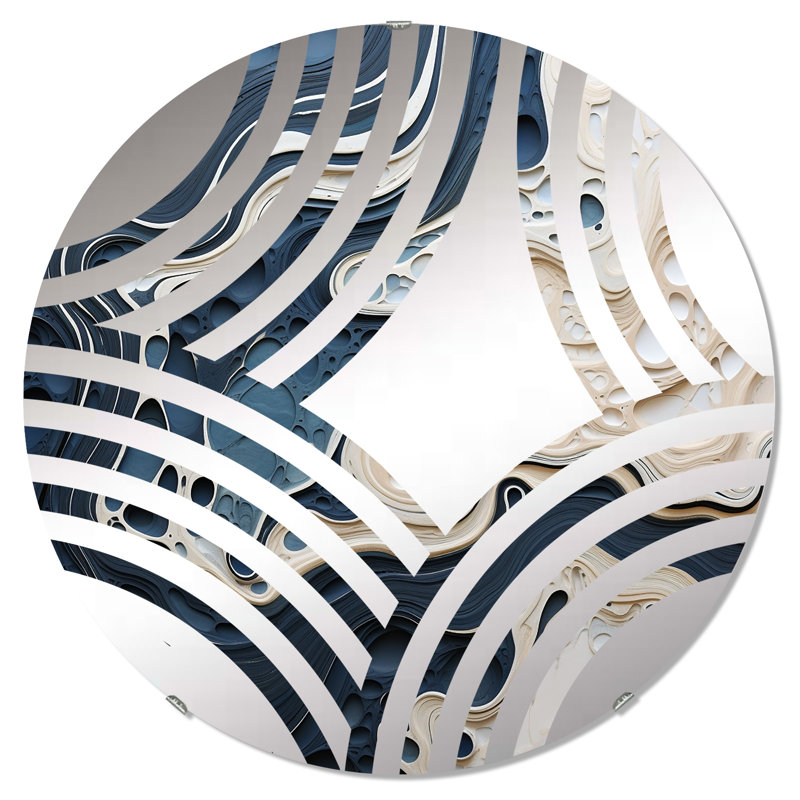 Peinture abstraite crème et bleue liquide - Miroir décoratif Baptist Fan MIR108653 C, 23,6 po x 23,6 po