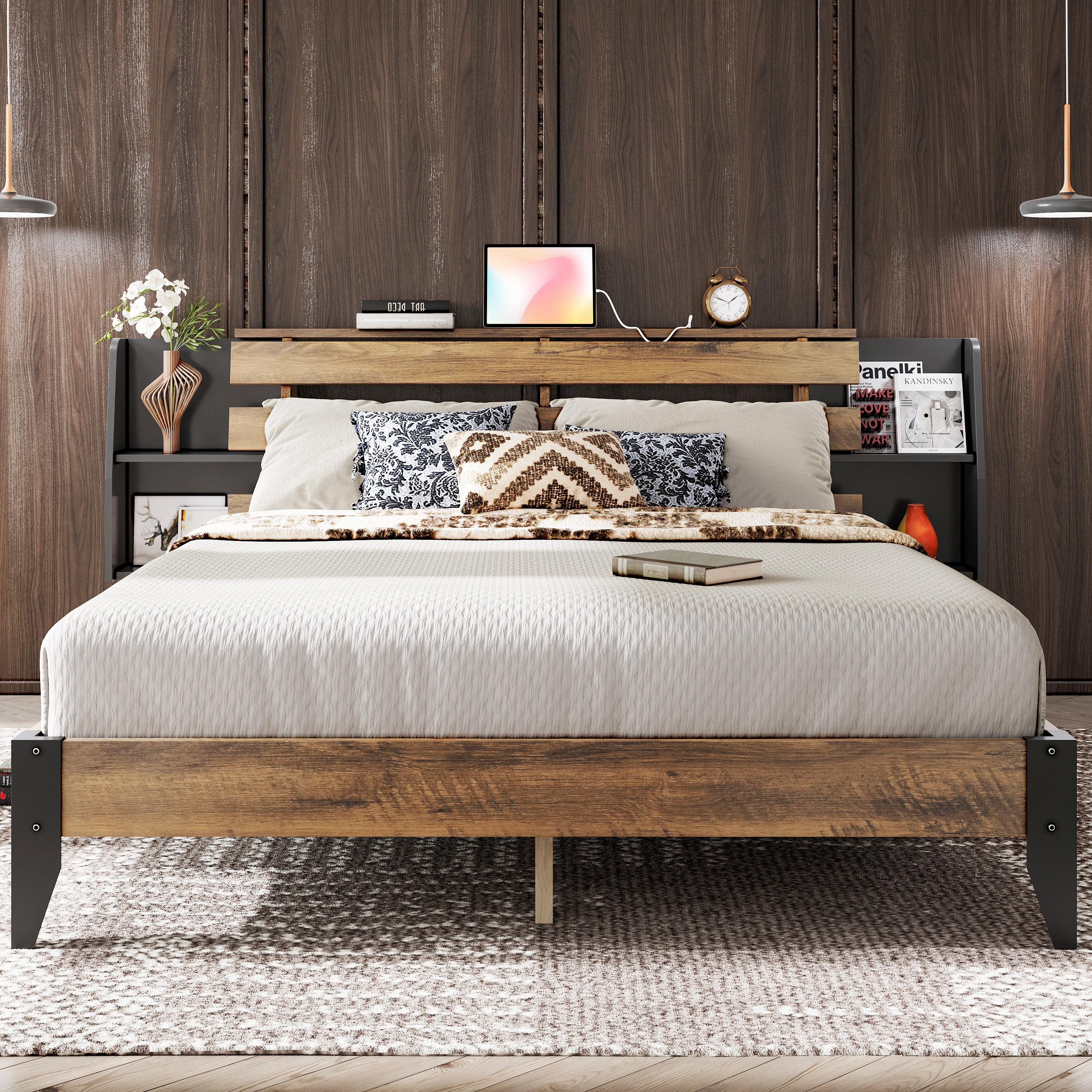 Raul Bed Frame with Drawers, Ergonomic Storage Headboard with Charging Station Trent Austin Design Size: Full