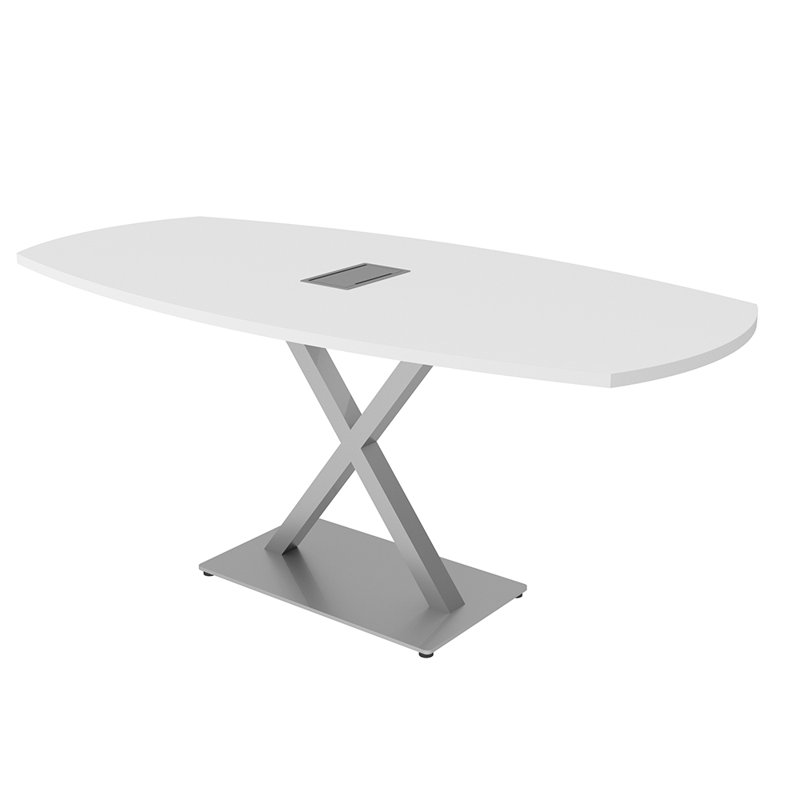 Table de conférence Pavert Arc Boat avec base en X en métal | Unité électrique, H 30 po x l 72 po x P 36 po, Blanc classique