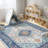 8'x10' Washable Area Rugs Vintage Faux-Wool Boho Carpet for Living Room ,Floral Blue-117659511