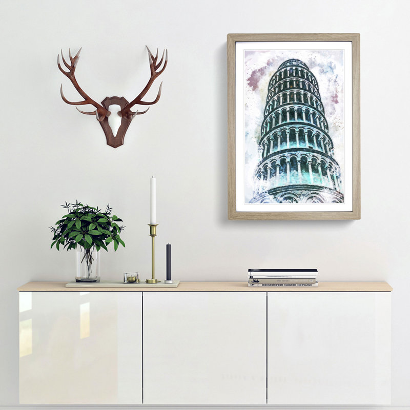 The Leaning Tower of Pisa in Italy in Abstract - Picture Frame Painting Print, 48cm H x 36cm W x 2cm D, Oak Framed