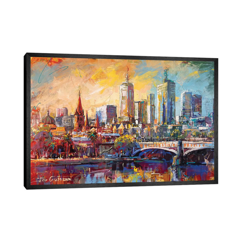 Melbourne, Australia by Jos Coufreur - Painting on Canvas, 45.72cm H x 66.04cm W x 3.81cm D, Black Framed
