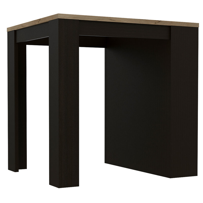 Kitchen Island Table, Two Legs, Three Side Shelves, Black