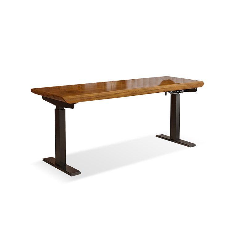 Brown + Black Rectangular Hight adjustable Solid Wood + Steel desk, 47.24" H x 55.12" W x 23.62" D