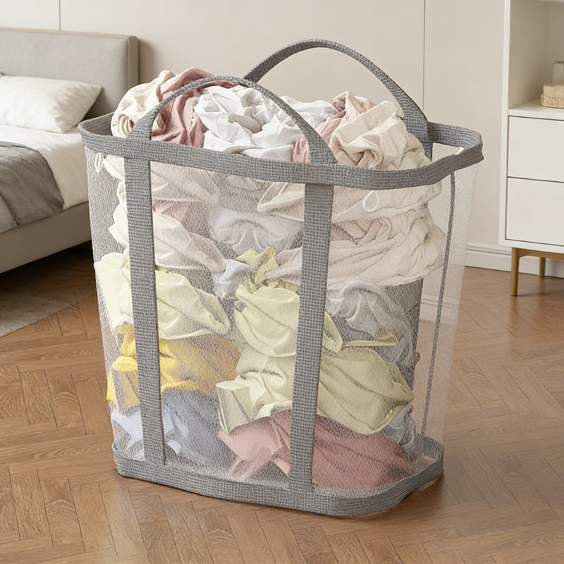 Grey,4Pcs,Foldable Laundry Hamper With Mesh Design For Home, Dorm, And Closet Organization - Portable Storage Basket For Clothes, Socks, And Undergarments