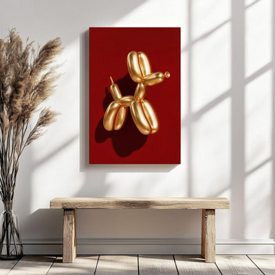 1Pc Framed Canvas Poster Print Golden Balloon Dog, Metallic Luster, Surrealist Sculpture Style Wall Art Wall Pediments, Wall Decor, Perfect for Room D
