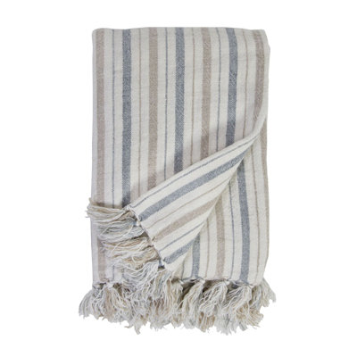 Naples Striped Linen Hand Loomed Throw Blanket