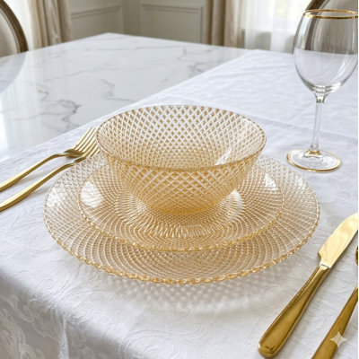 Marquis Gilded Glass Dinnerware Set of 12 pcs. Gold