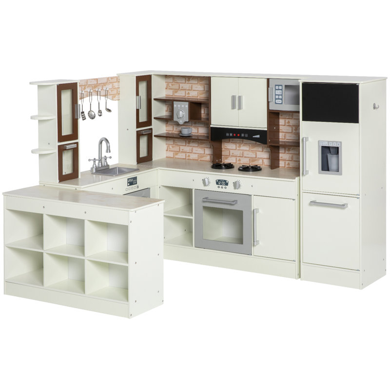 3-piece Kids Kitchen Playset, Large Corner Kitchen Cooking Toy With Storage Cabinet,refrigerator