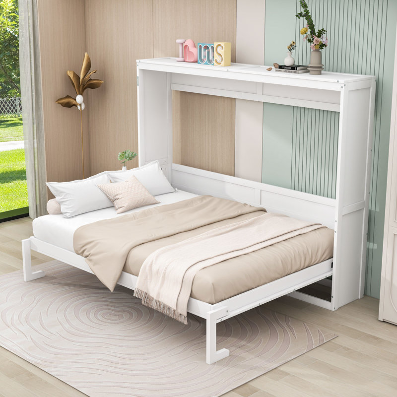 Lit escamotable en bois avec lattes Hartzell, Grand, Blanc